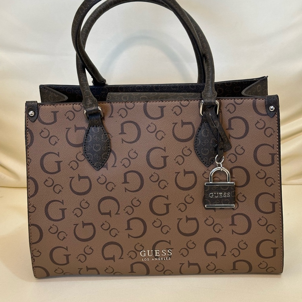 GUESS Brown Monogram Satchel